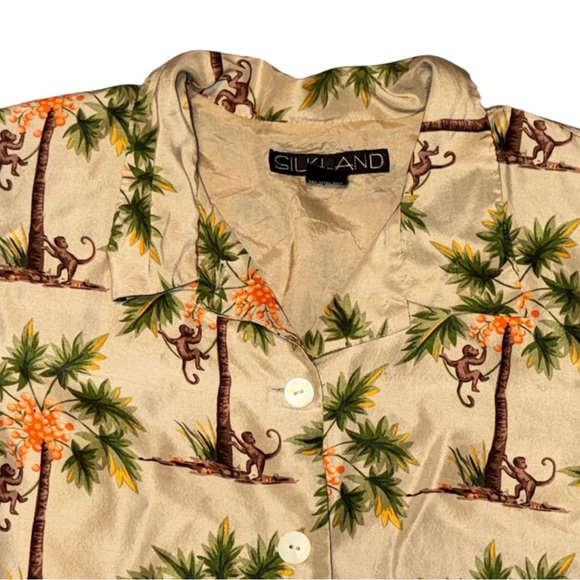 SILKLAND 100% Silk Tropical Palm Tree & Monkey Button-Up Blazer Size 14--PRETTY! - Picture 3 of 6